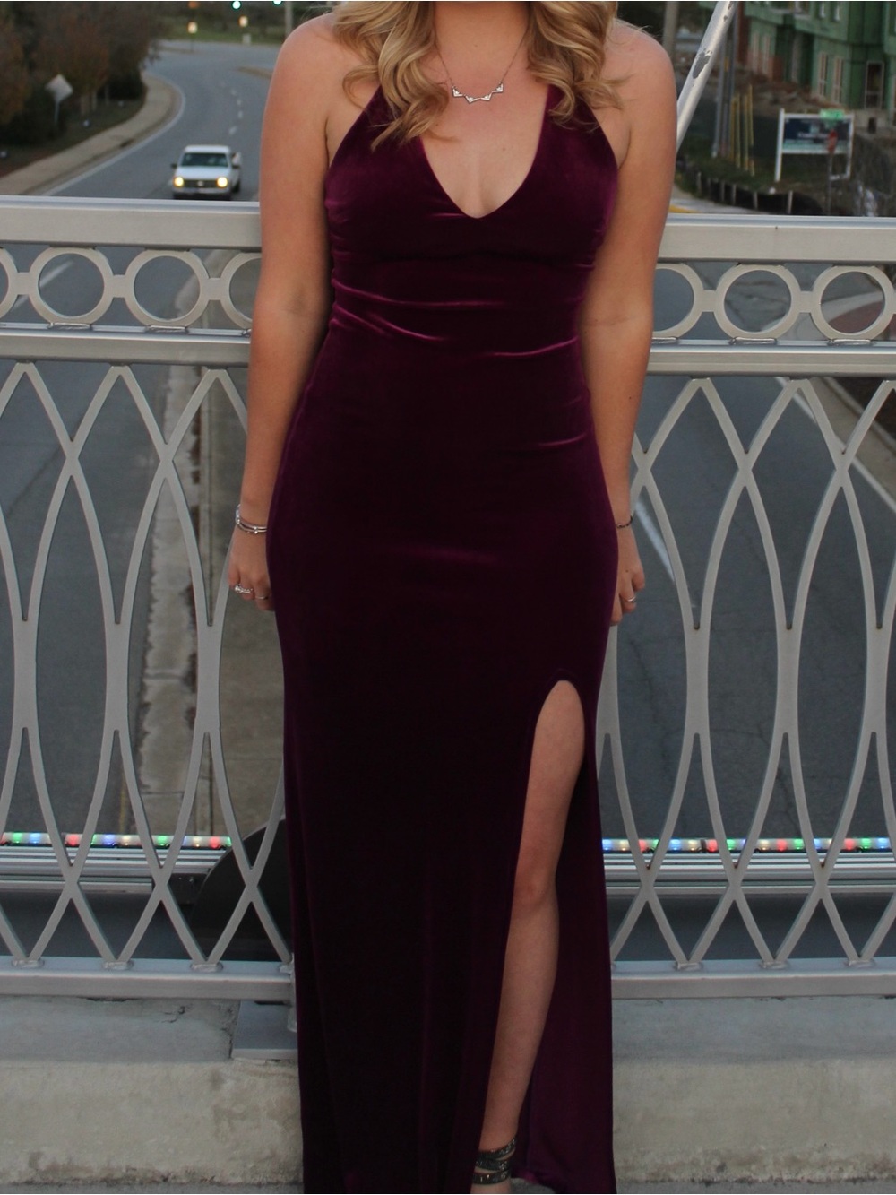 Velvet Plunge Neck Maxi Dress in Deep Plum